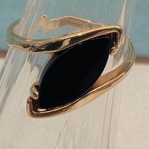 18KGE Marquis Shaped Black Onyx Size 8 Bypass Ring